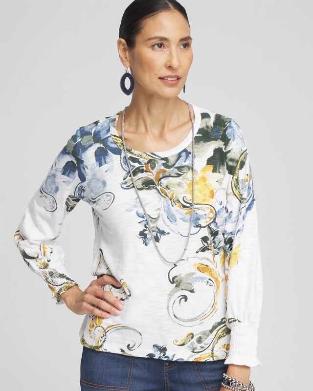 Floral Smocked Sleeve Tee - image 1
